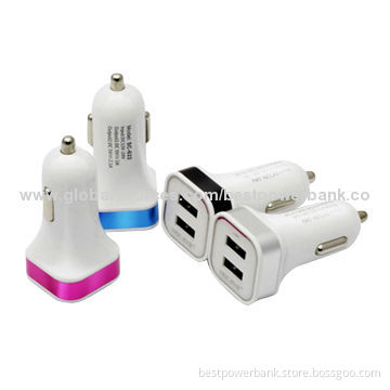 Best Selling Promotional Dual-USB Car Chargers with 5V, 2.1A Output, 8 Colors